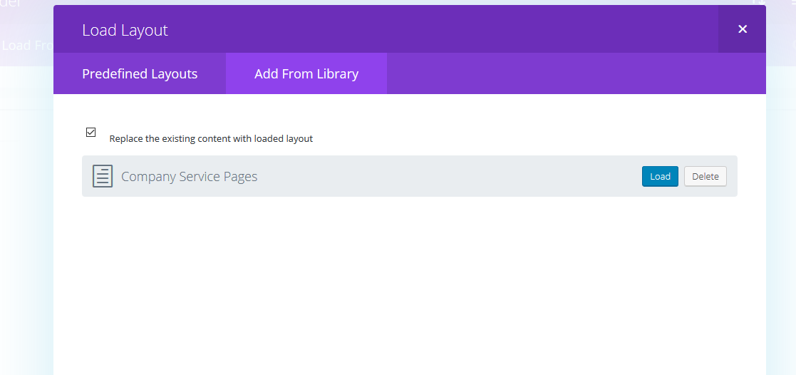 Loading a layout from the Divi library