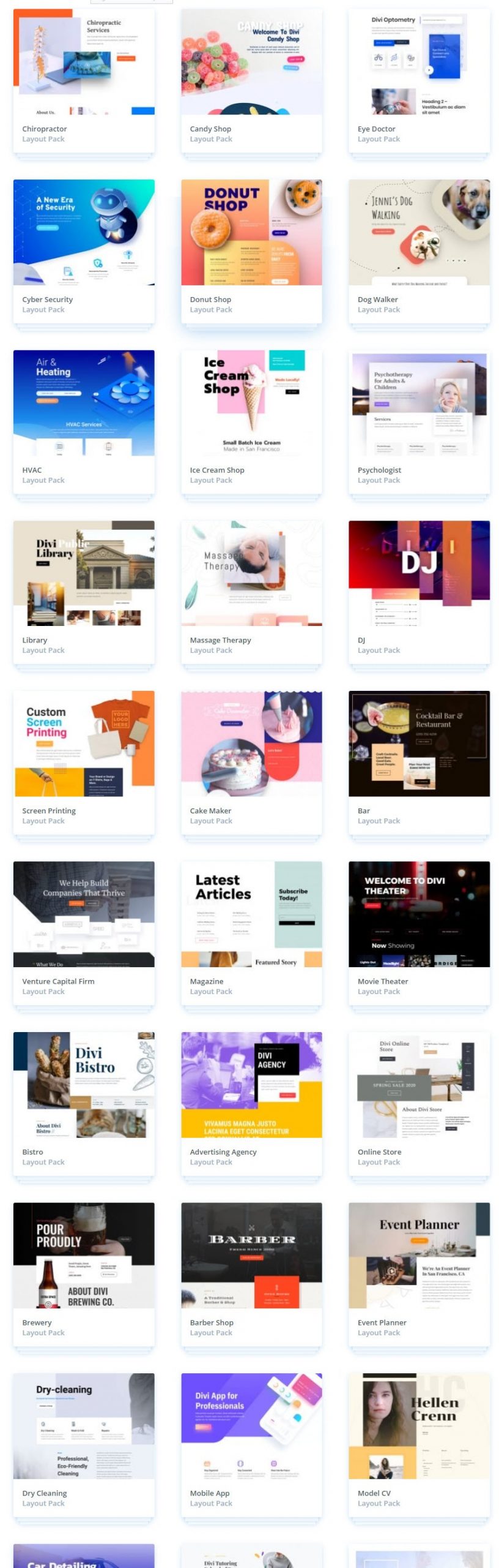 various Divi layouts you can use