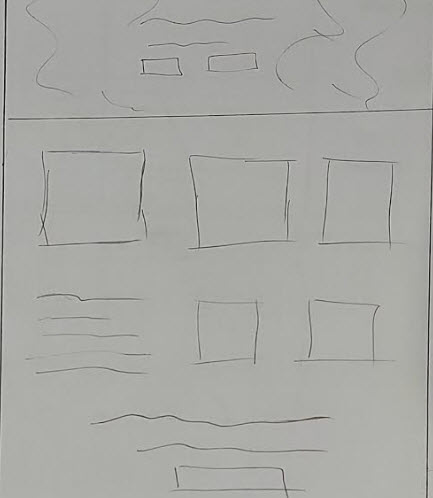 A hand drawn sketch of a website layout