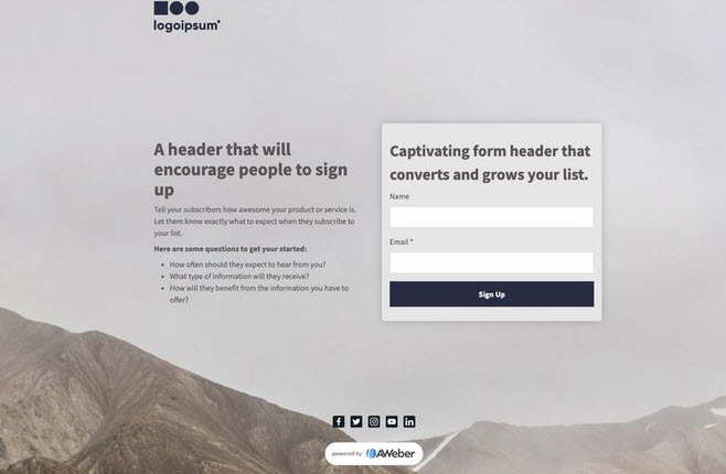 An example of an AWeber landing page opt-in template
