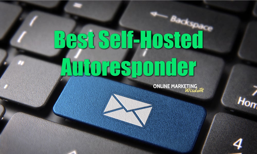 featured image for the best self-hosted autoresponder comparison article showing a keyboard with a blue email button