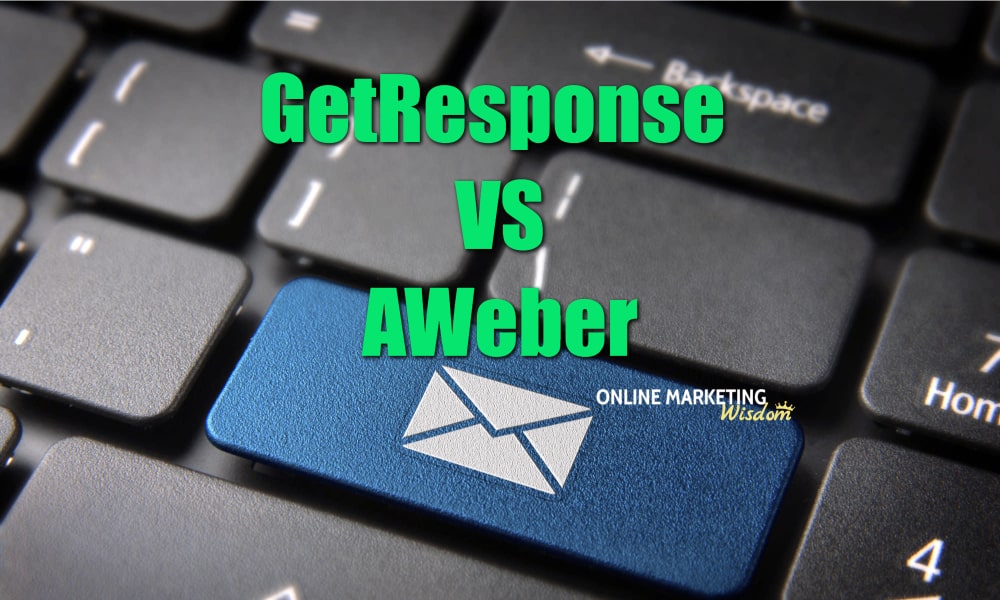 featured image for the GetResponse vs AWeber comparison article showing a keyboard with a blue email button