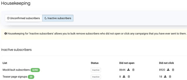 Screenshot showing how to manage your email list inside Sendy