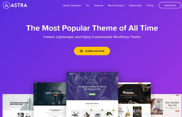 The homepage of the Astra WordPress theme