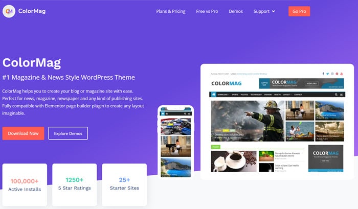 The homepage of the ColorMag theme