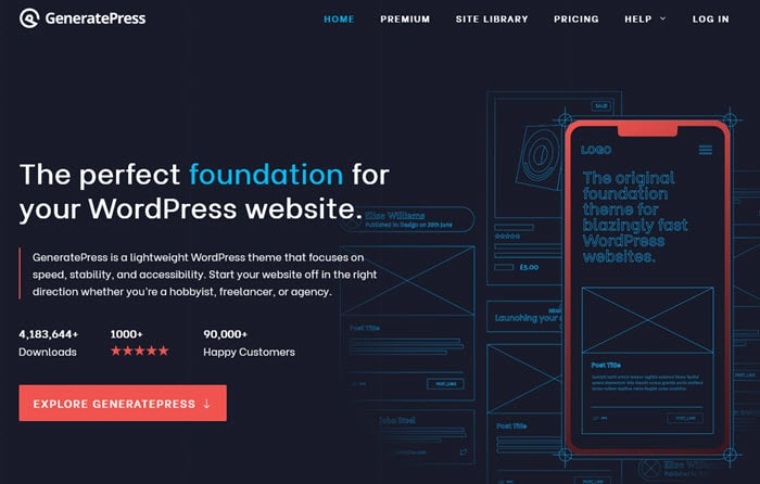 The homepage of the GeneratePress theme