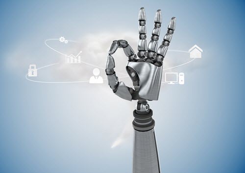 An image of an AI robot arm signaling positively to indicate that it understands the words around it. This is to symbolize natural language understanding